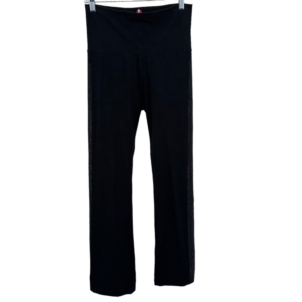 Terez Women Size M  Black High Waisted Rhinestone Side Stripe Yoga Pants CJ71433